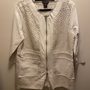 Leather Cutout Blazer With Lace Trim